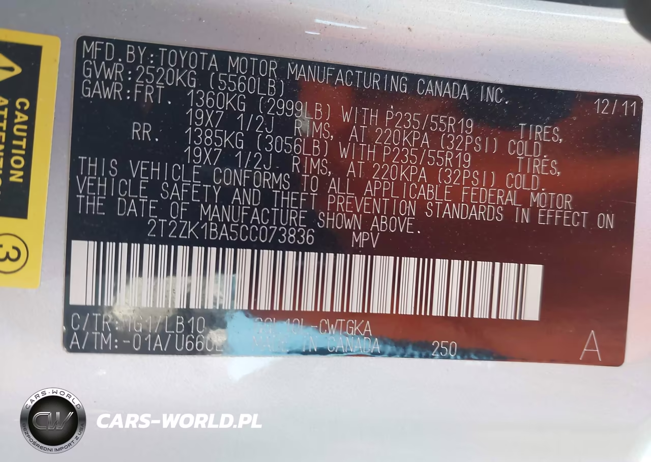 2012 Lexus Rx 350 VIN:2T2ZK1BA5CC073836 - 9