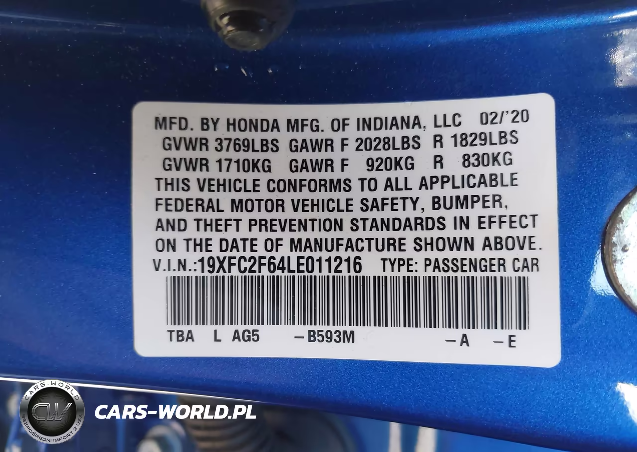2020 Honda Civic Lx VIN:19XFC2F64LE011216 - 9