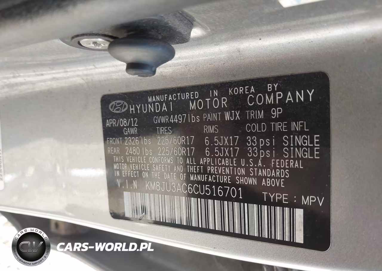 2012 Hyundai Tucson Gls VIN:KM8JU3AC6CU516701 - 9