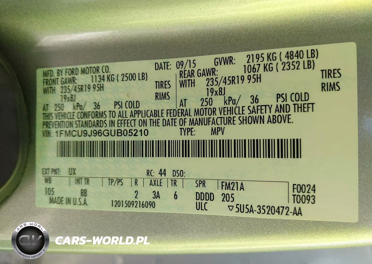 2016 FORD ESCAPE TITANIUM VIN:1FMCU9J96GUB05210 - 9