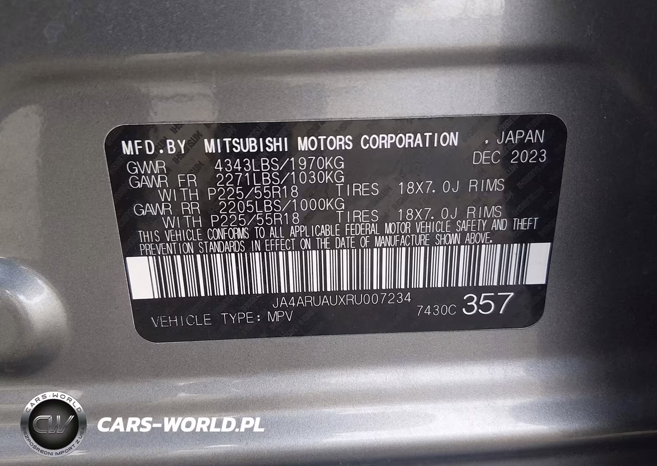 2024 Mitsubishi Outlander Sport 2.0 Es Awc-2.0 Le Awc-2.0 Ralliart Awc-2.0 S Awc-2.0 Se Awc-2.0 Trail Edition Awc VIN:JA4ARUAUXRU007234 - 9