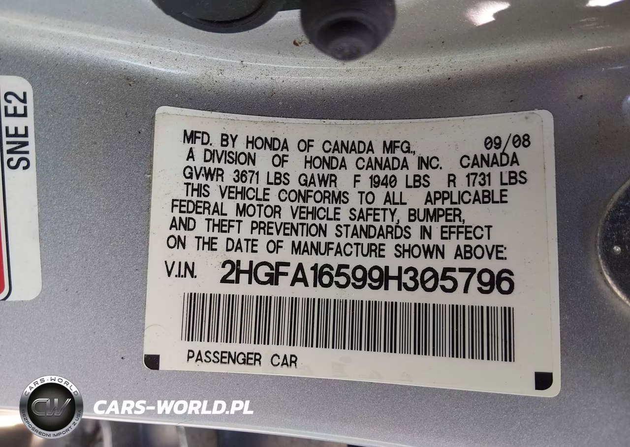 2009 Honda Civic Lx VIN:2HGFA16599H305796 - 9
