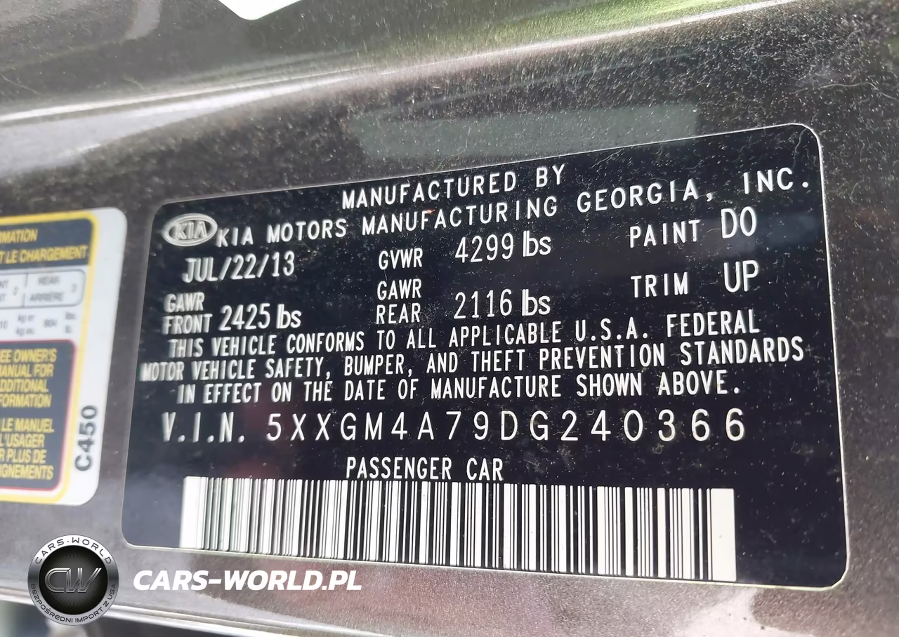 2013 Kia Optima Lx VIN:5XXGM4A79DG240366 - 9