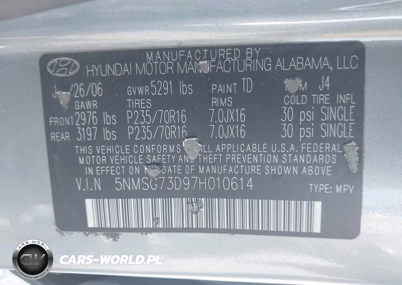 2007 Hyundai Santa Fe Gls VIN:5NMSG73D97H010614 - 9