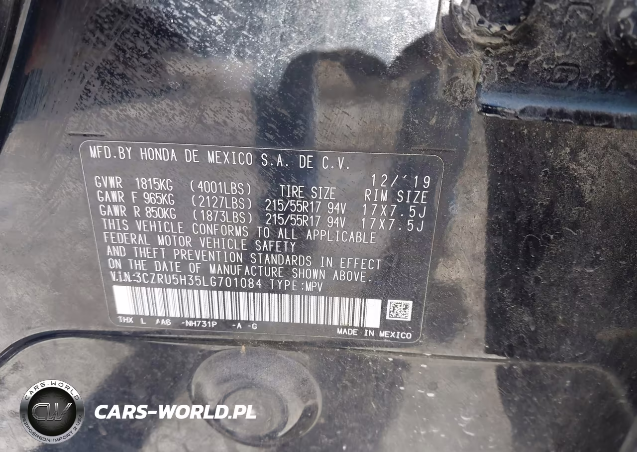 2020 Honda Hr-V 2Wd Lx VIN:3CZRU5H35LG701084 - 9