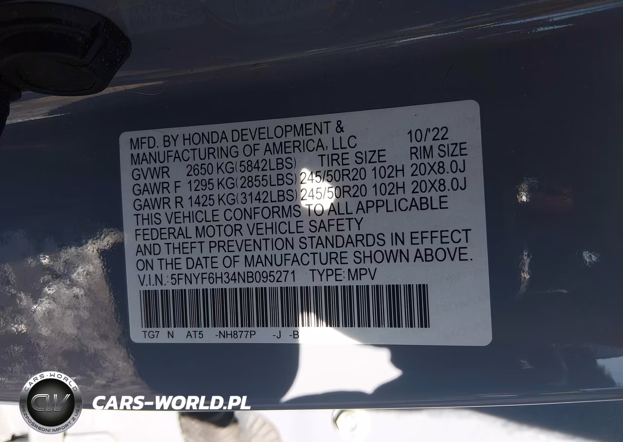 2022 Honda Pilot Awd Sport VIN:5FNYF6H34NB095271 - 9