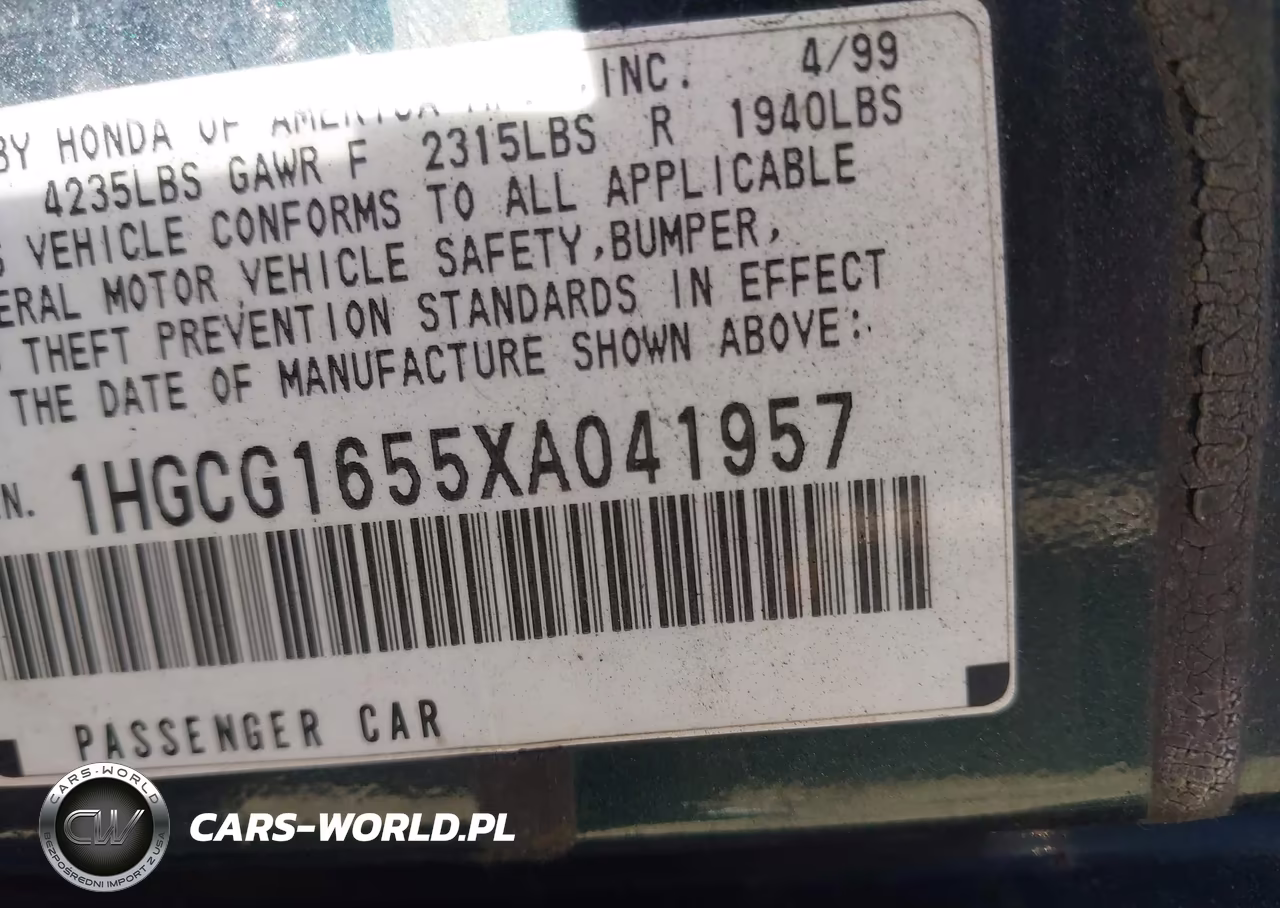 1999 Honda Accord Ex V6 VIN:1HGCG1655XA041957 - 9
