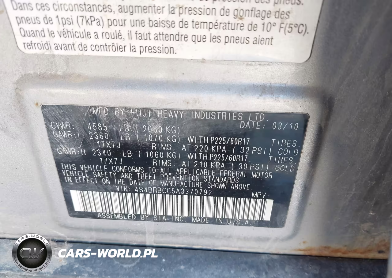 2010 Subaru Outback 2.5I Premium VIN:4S4BRBCC5A3370792 - 9