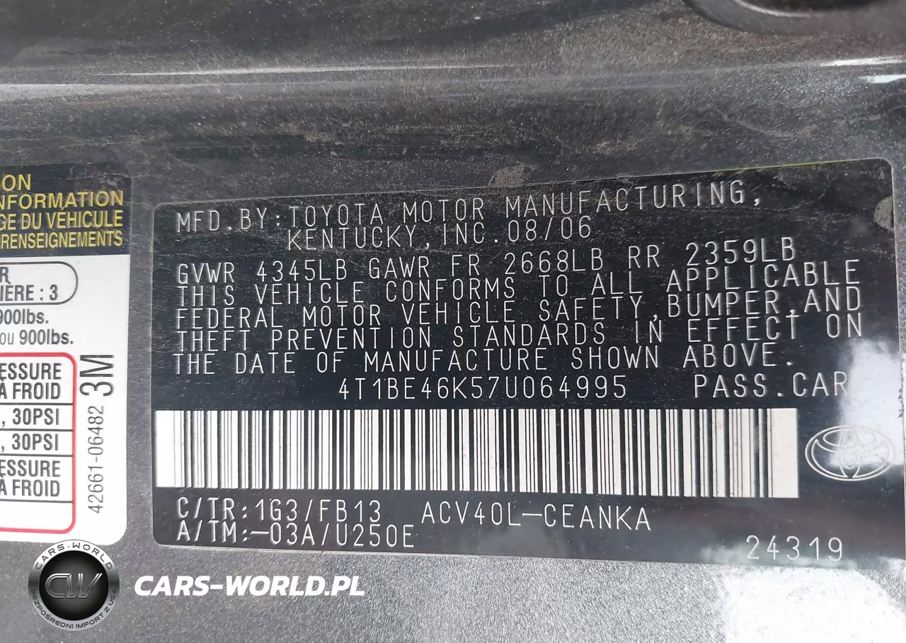 2007 Toyota Camry Le VIN:4T1BE46K57U064995 - 9