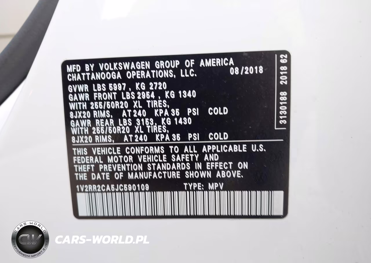 2018 Volkswagen Atlas 3.6L V6 Sel VIN:1V2RR2CA5JC590109 - 9