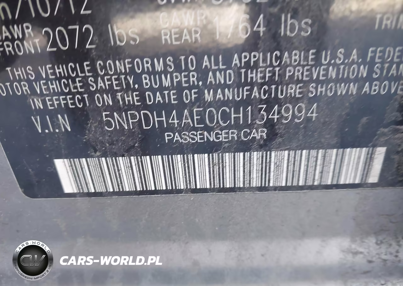 2012 Hyundai Elantra Gls VIN:5NPDH4AE0CH134994 - 9