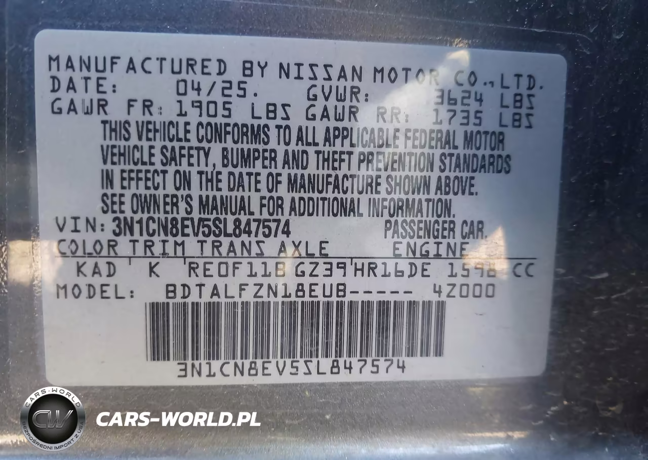 2025 Nissan Versa 1.6 Sv VIN:3N1CN8EV5SL847574 - 9