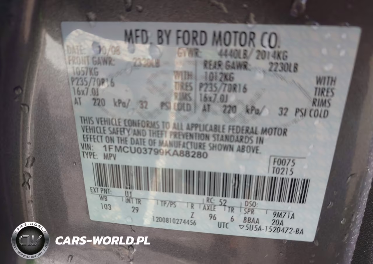 2009 Ford Escape Xlt VIN:1FMCU03799KA88280 - 9