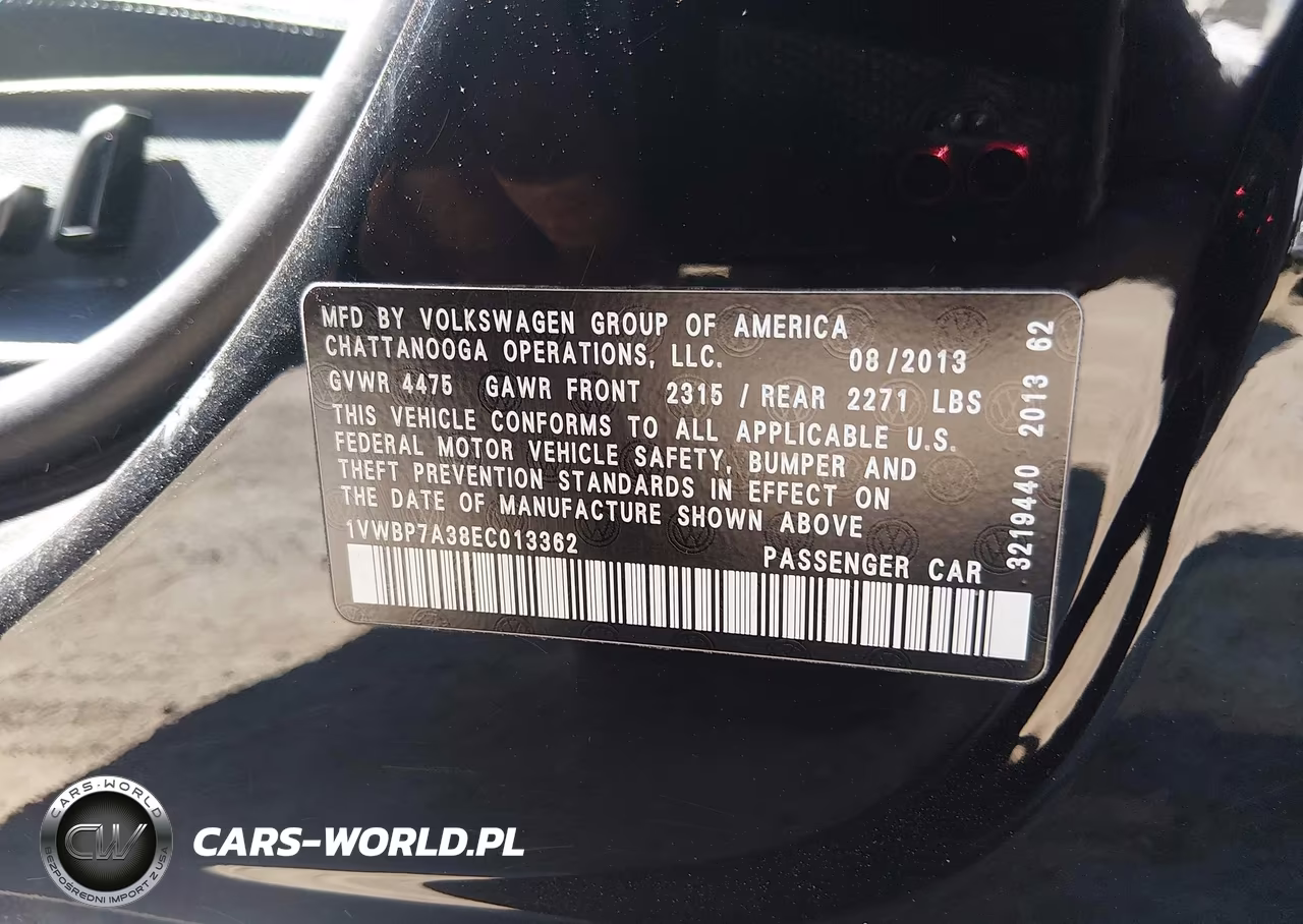 2014 Volkswagen Passat 2.5L Se VIN:1VWBP7A38EC013362 - 9