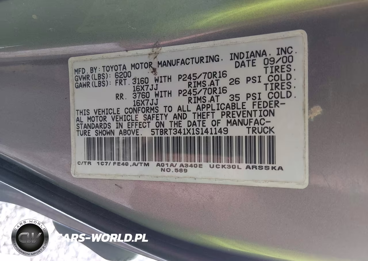 2001 Toyota Tundra Sr5 V8 VIN:5TBRT341X1S141149 - 9