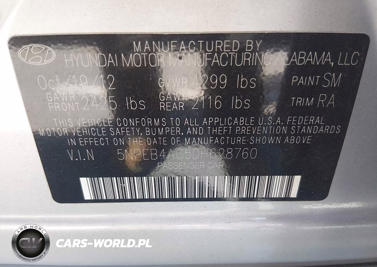 2013 Hyundai Sonata Gls VIN:5NPEB4AC5DH628760 - 9