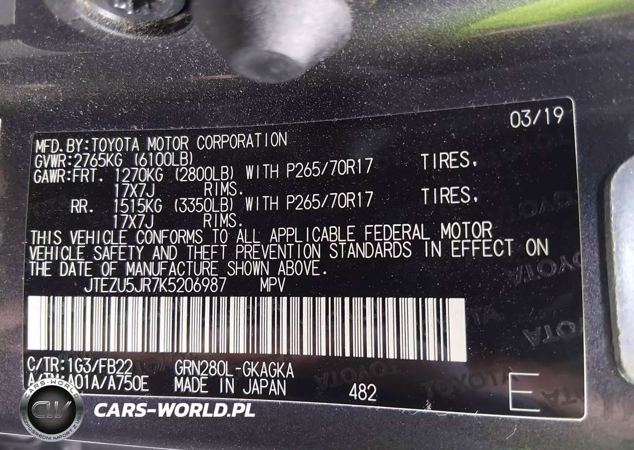 2019 Toyota 4Runner Sr5 VIN:JTEZU5JR7K5206987 - 9