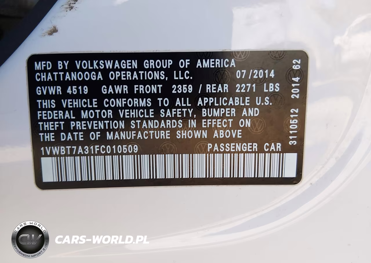 2015 Volkswagen Passat 1.8T Se VIN:1VWBT7A31FC010509 - 9