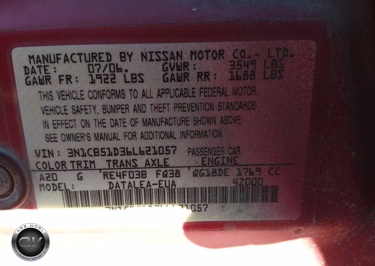 2006 Nissan Sentra 1.8-1.8S VIN:3N1CB51D36L621057 - 9