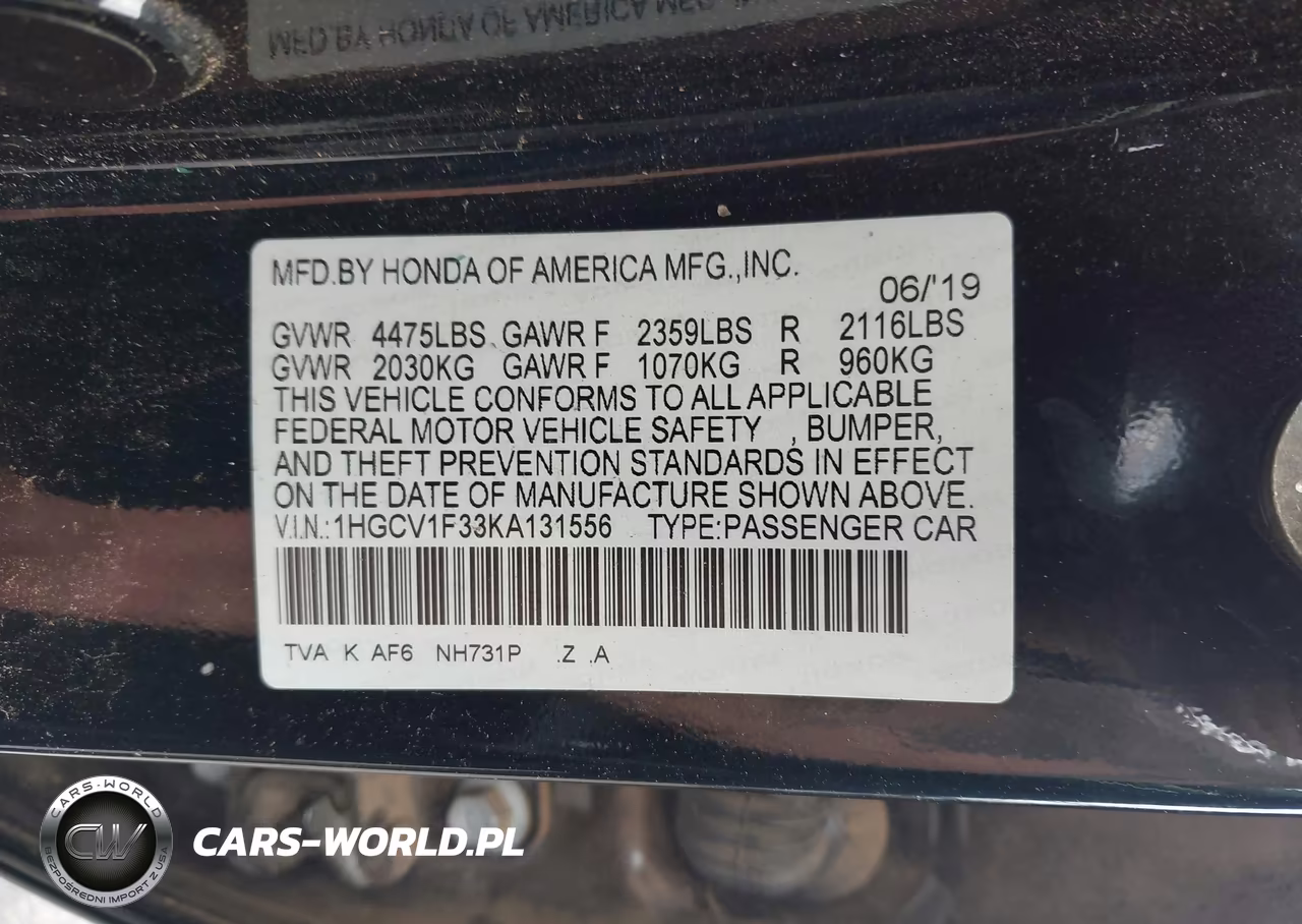 2019 Honda Accord Sport VIN:1HGCV1F33KA131556 - 9