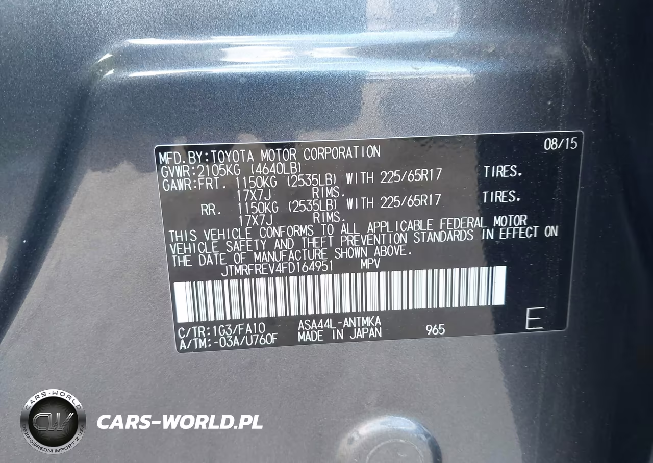 2015 Toyota Rav4 Xle VIN:JTMRFREV4FD164951 - 9