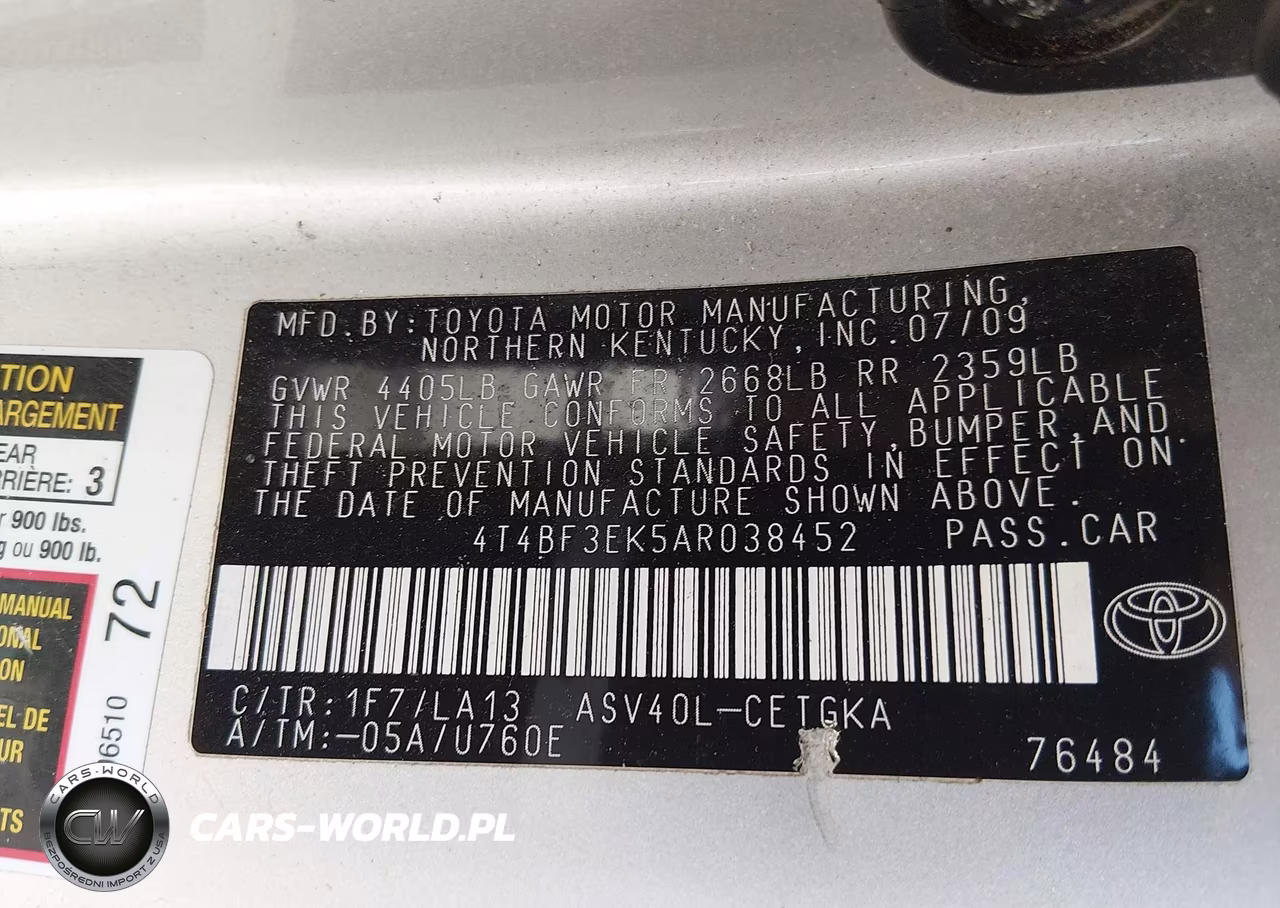 2010 Toyota Camry Xle VIN:4T4BF3EK5AR038452 - 9
