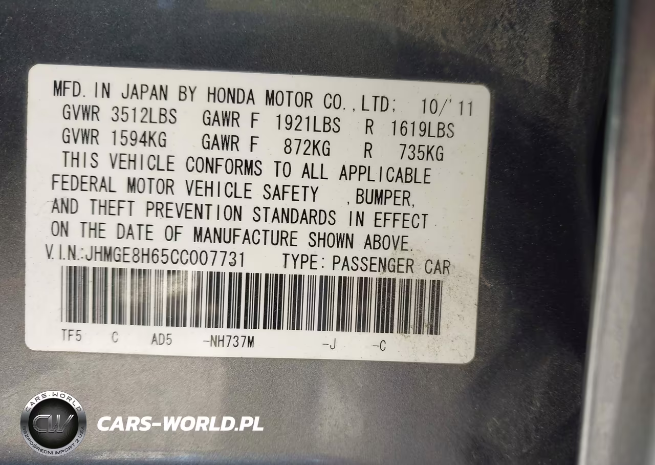 2012 Honda Fit Sport VIN:JHMGE8H65CC007731 - 9