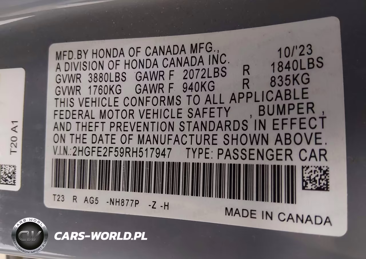 2024 Honda Civic Sport VIN:2HGFE2F59RH517947 - 9