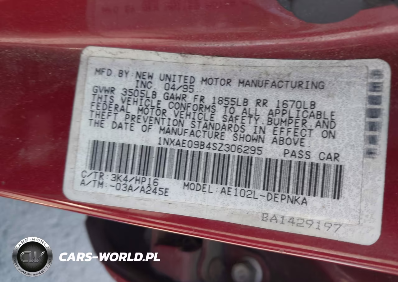 1995 Toyota Corolla Le-Dx VIN:1NXAE09B4SZ306295 - 9