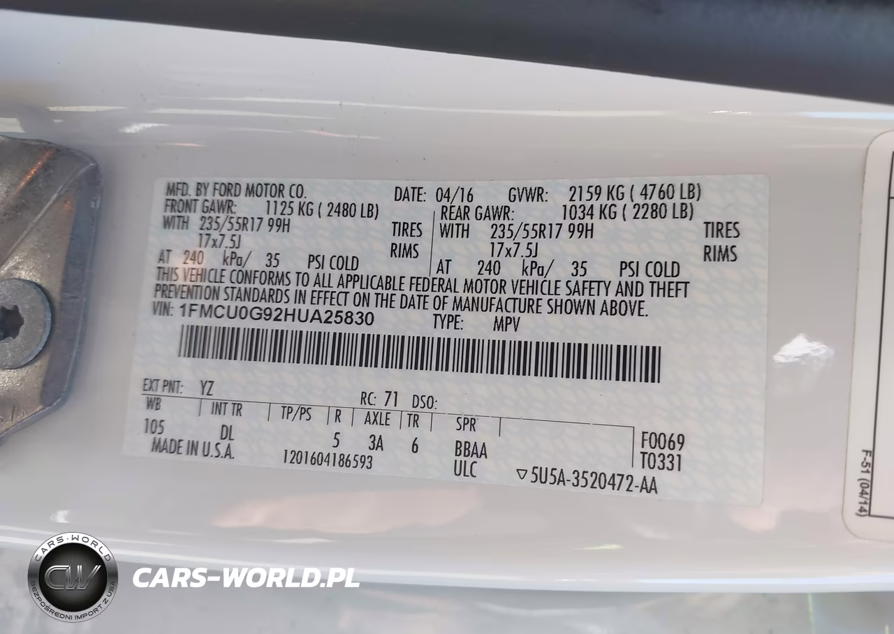 2017 Ford Escape Se VIN:1FMCU0G92HUA25830 - 9