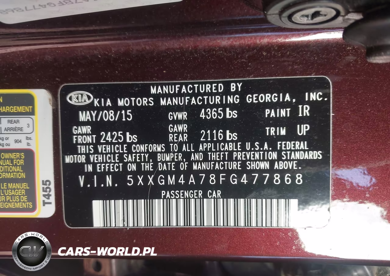 2015 Kia Optima Lx VIN:5XXGM4A78FG477868 - 9