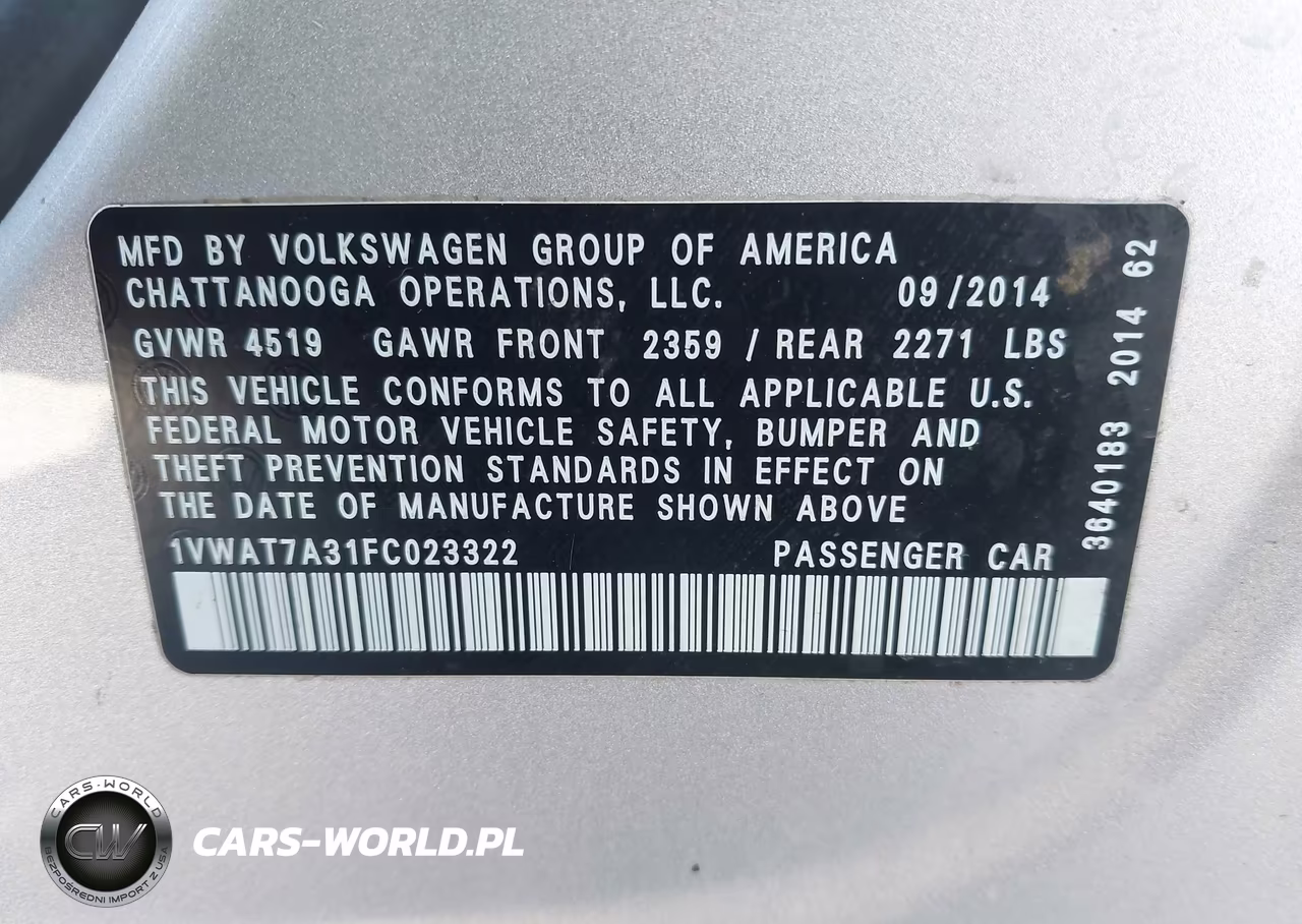 2015 Volkswagen Passat 1.8T Wolfsburg Edition VIN:1VWAT7A31FC023322 - 9