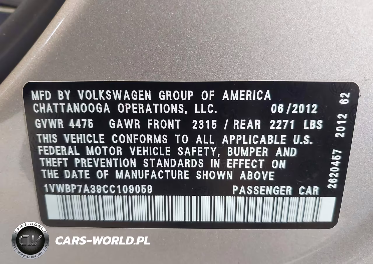 2012 Volkswagen Passat 2.5L Se VIN:1VWBP7A39CC109059 - 9