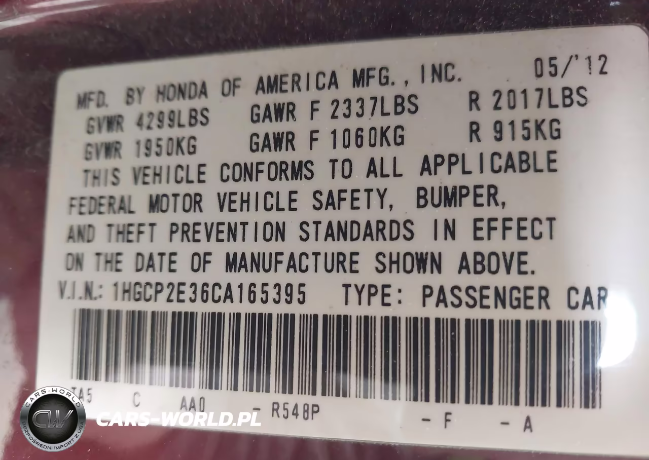 2012 Honda Accord 2.4 Lx VIN:1HGCP2E36CA165395 - 9