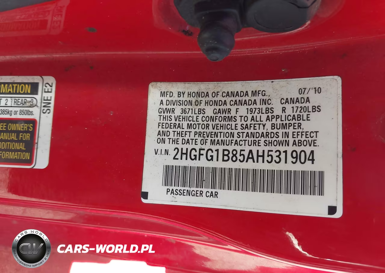 2010 Honda Civic Ex VIN:2HGFG1B85AH531904 - 9