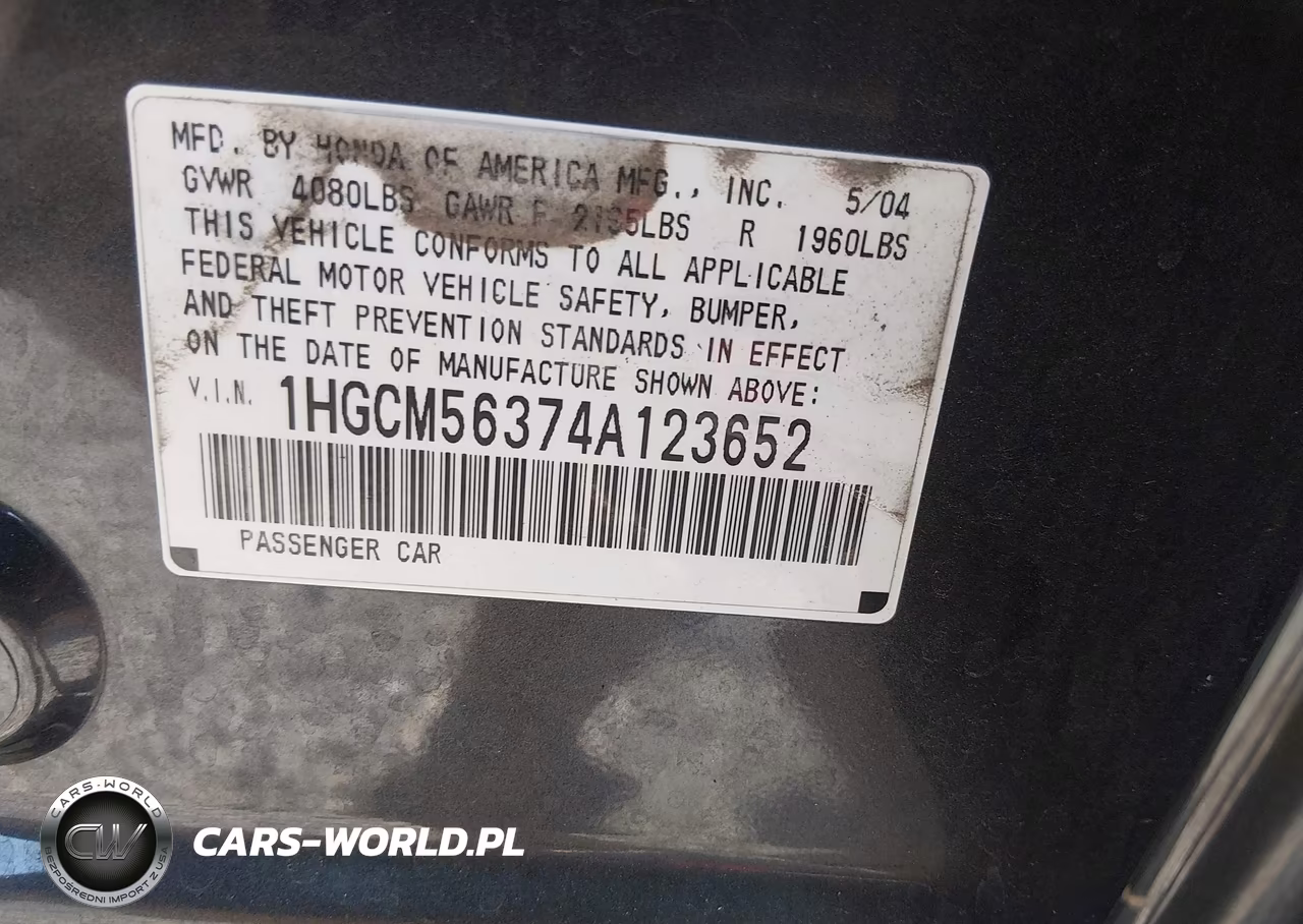 2004 Honda Accord 2.4 Lx VIN:1HGCM56374A123652 - 9