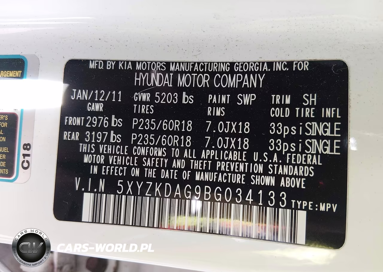 2011 Hyundai Santa Fe Limited V6 VIN:5XYZKDAG9BG034133 - 9