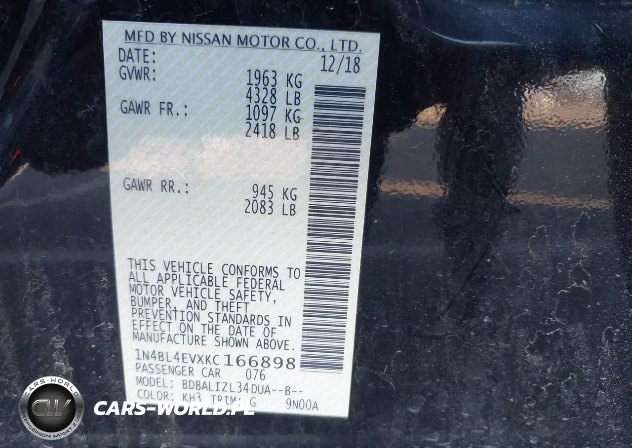 2019 Nissan Altima 2.5 Sl VIN:1N4BL4EVXKC166898 - 9