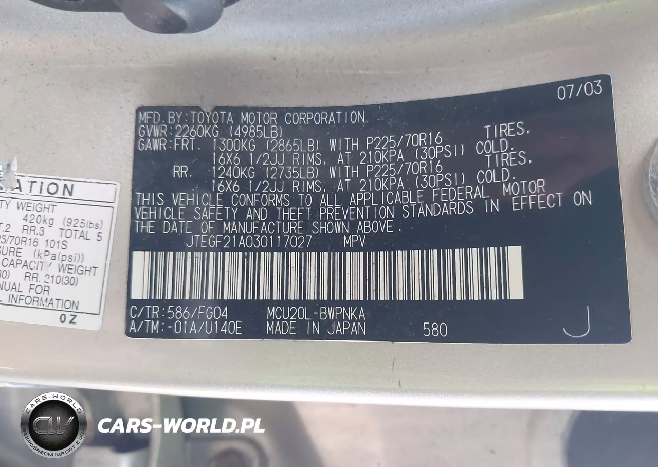 2003 Toyota Highlander V6 VIN:JTEGF21A030117027 - 9