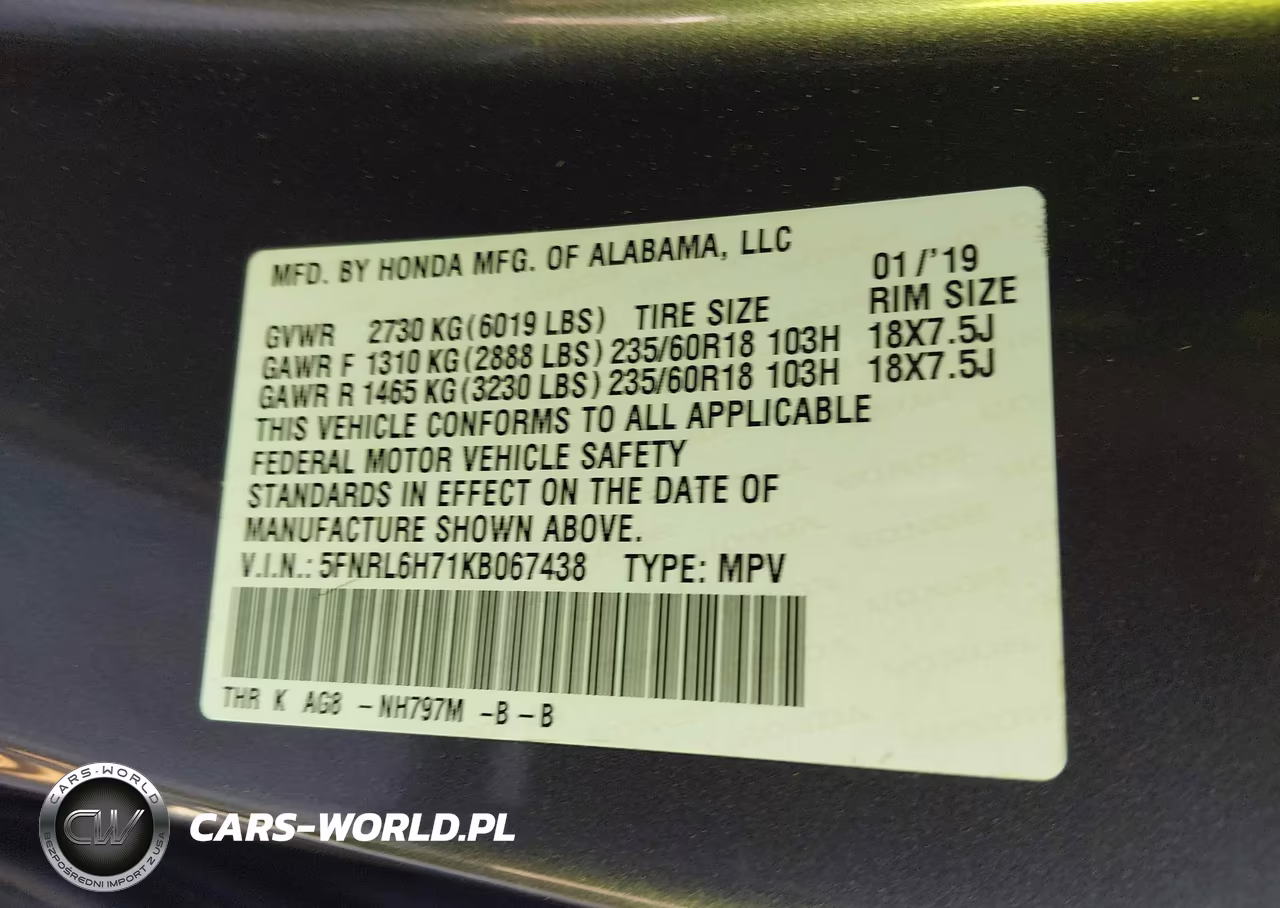 2019 Honda Odyssey Ex-L VIN:5FNRL6H71KB067438 - 9
