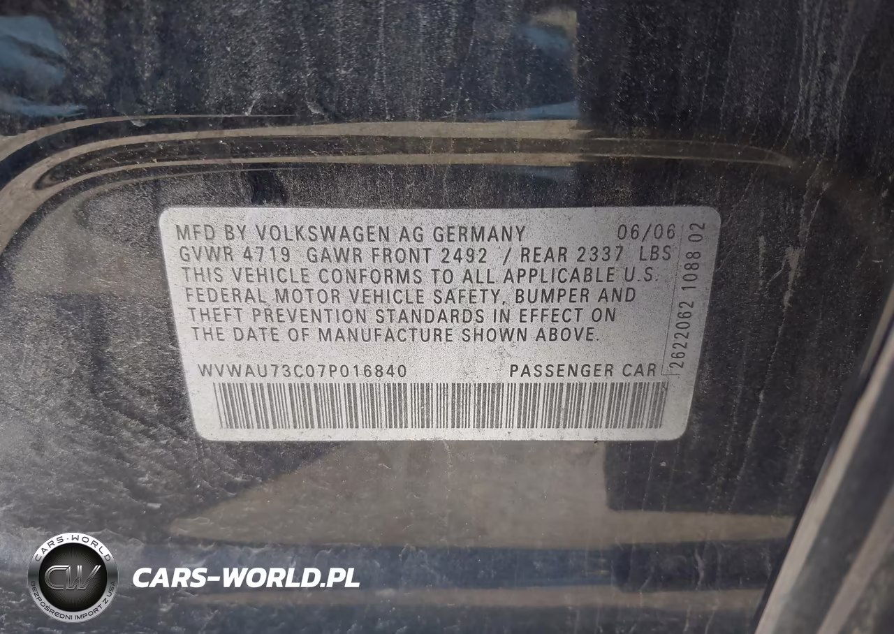 2007 Volkswagen Passat 3.6 VIN:WVWAU73C07P016840 - 9