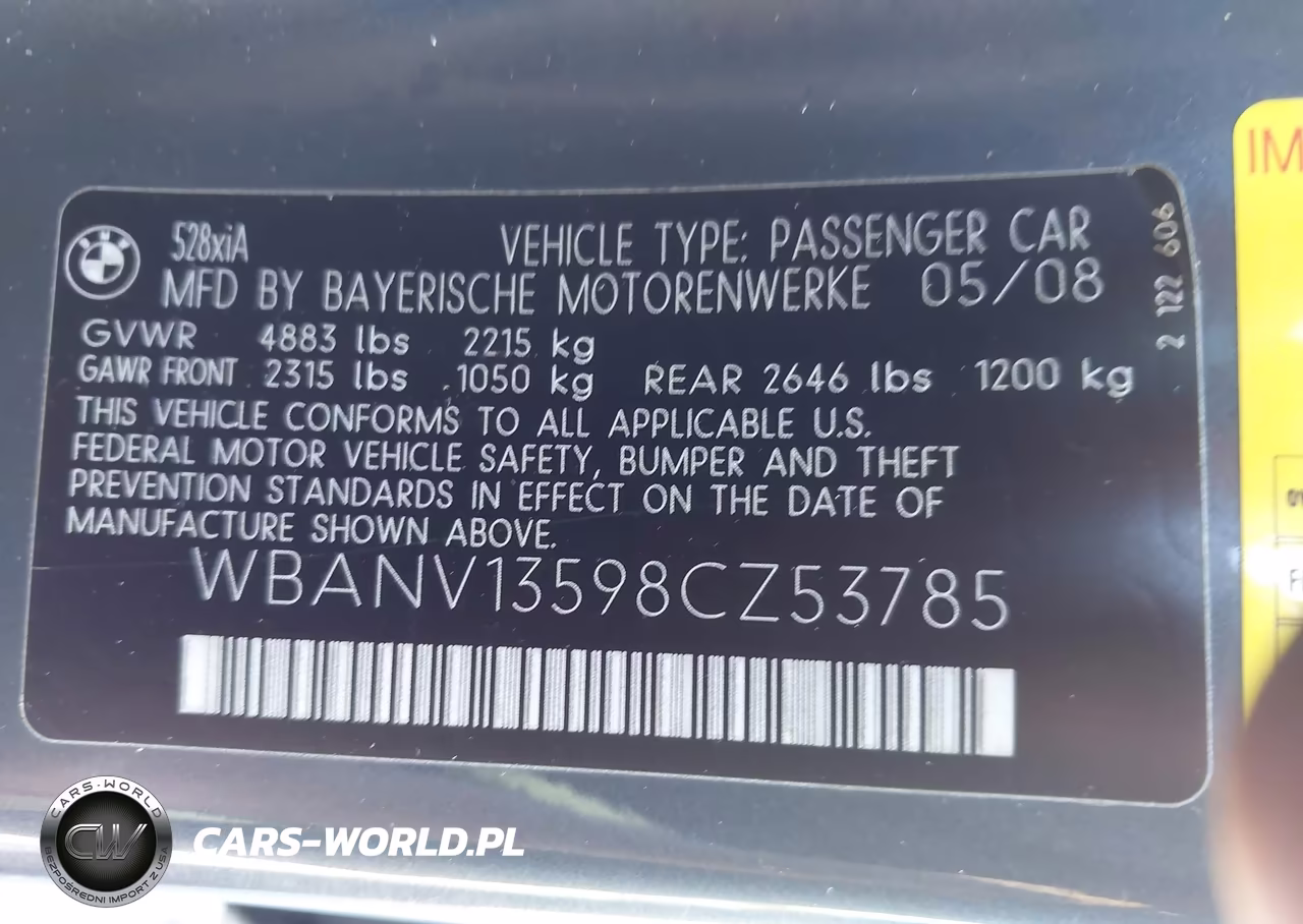 2008 BMW 528Xi VIN:WBANV13598CZ53785 - 9