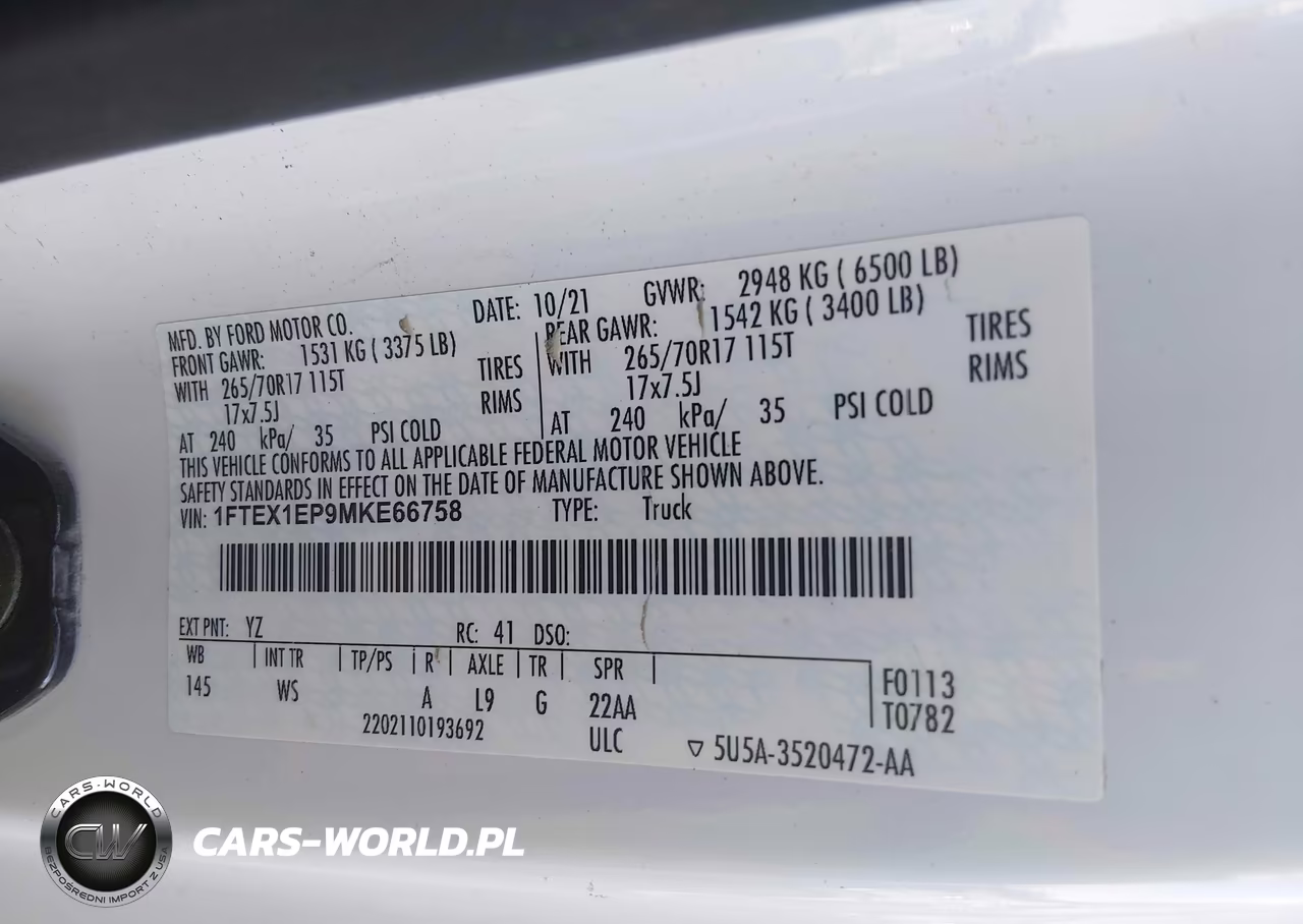 2021 Ford F-150 Xl VIN:1FTEX1EP9MKE66758 - 9
