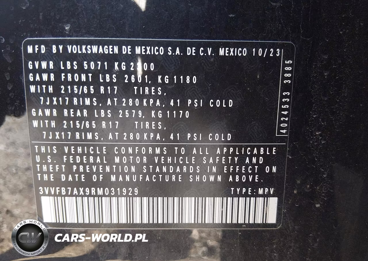 2024 Volkswagen Tiguan 2.0T S VIN:3VVFB7AX9RM031929 - 9