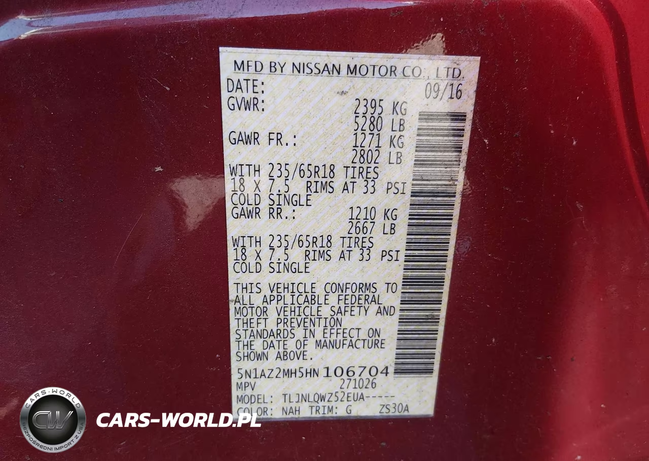 2017 Nissan Murano Sv VIN:5N1AZ2MH5HN106704 - 9