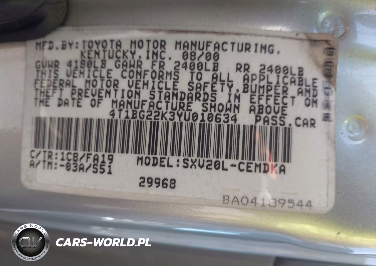 2000 Toyota Camry Ce VIN:4T1BG22K3YU010634 - 9