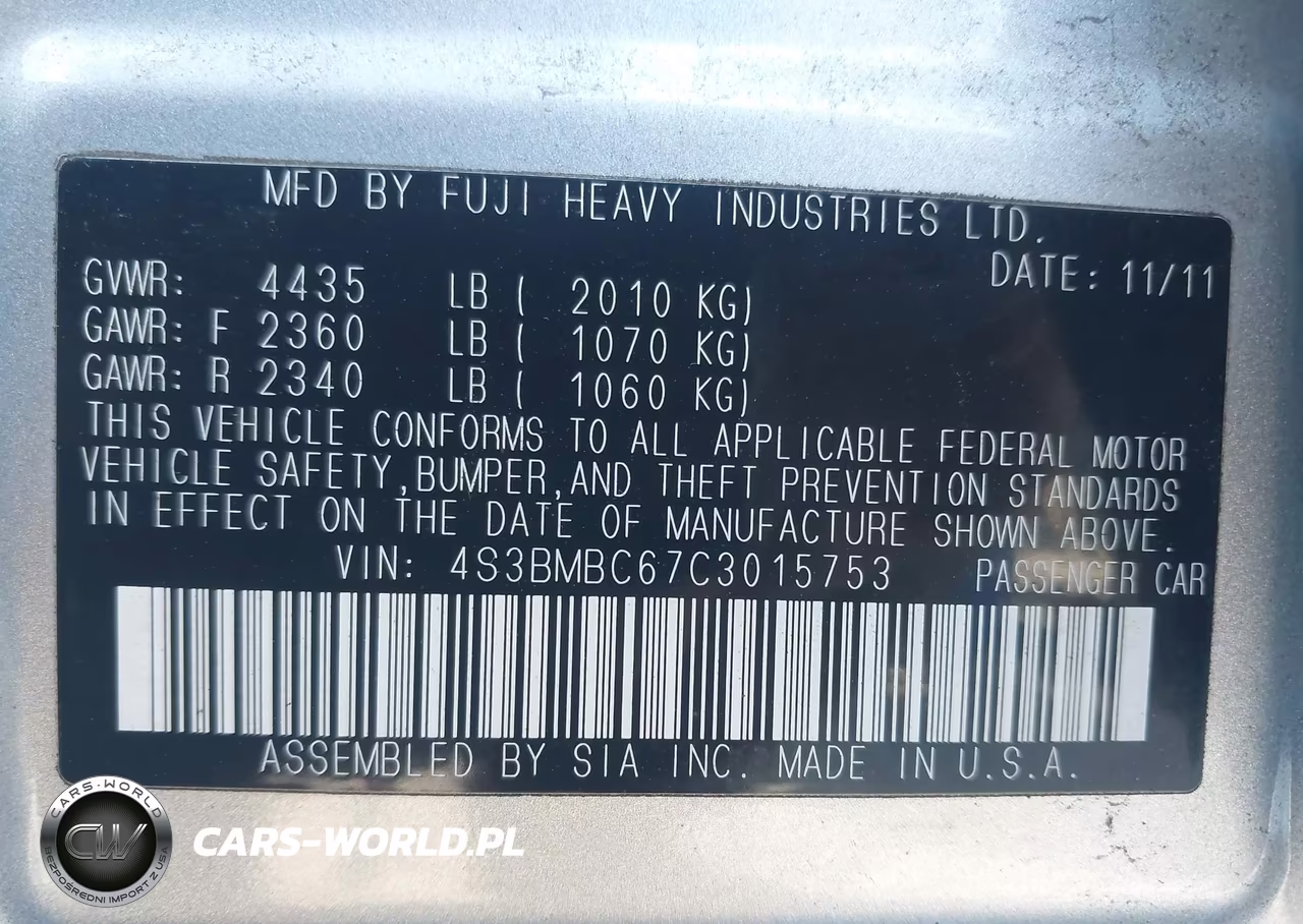2012 Subaru Legacy 2.5I Premium VIN:4S3BMBC67C3015753 - 9