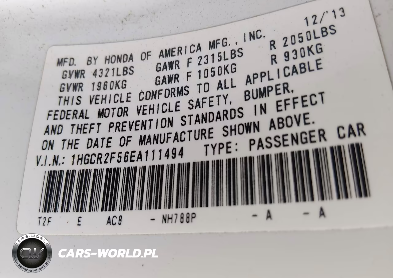 2014 Honda Accord Sport VIN:1HGCR2F56EA111494 - 9