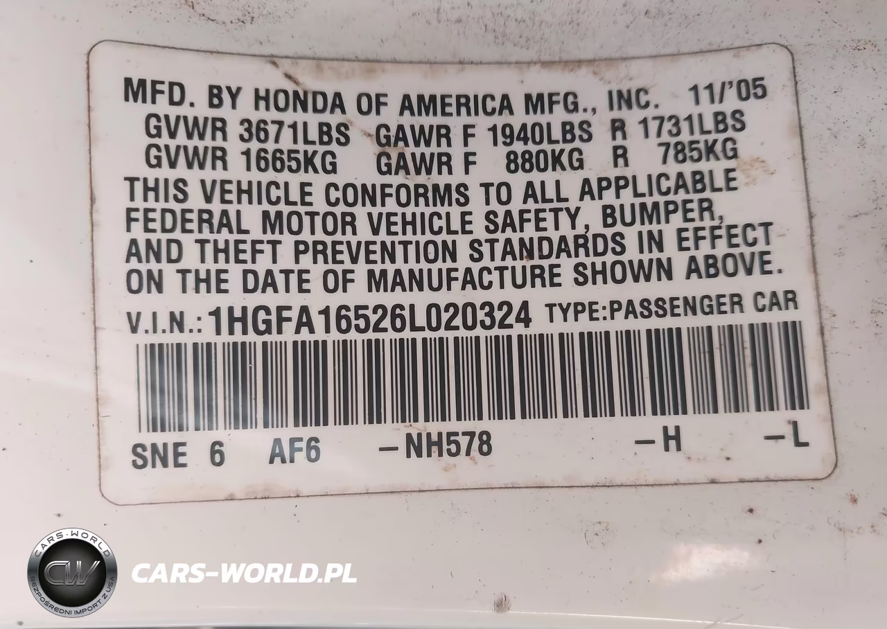 2006 Honda Civic Lx VIN:1HGFA16526L020324 - 9