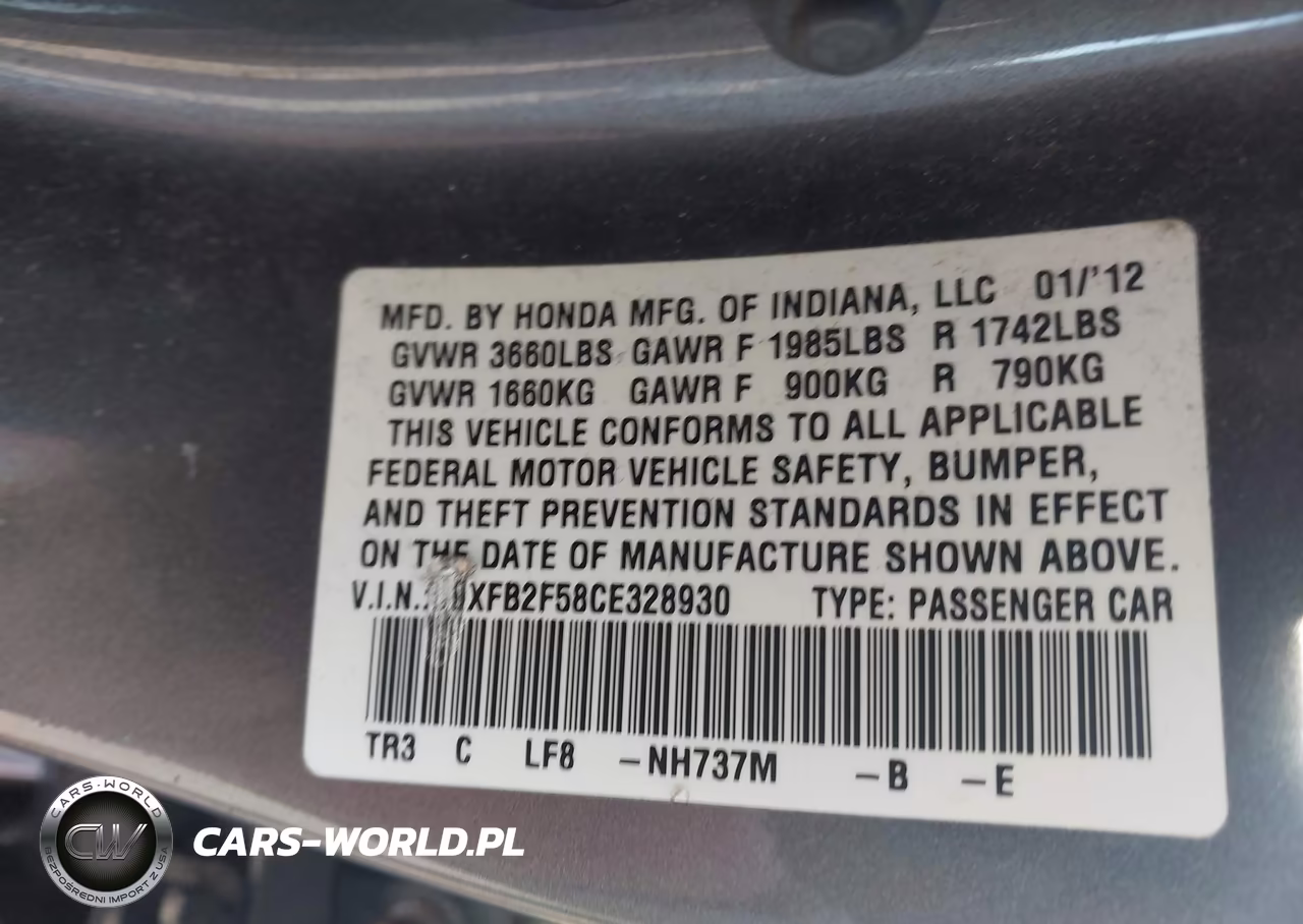 2012 Honda Civic Lx VIN:19XFB2F58CE328930 - 9